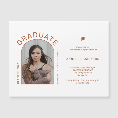 Minimalist elegant photo graduation party magnetic invitation