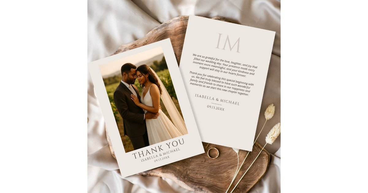 Minimalist Elegant Photo Wedding Thank You Card | Zazzle