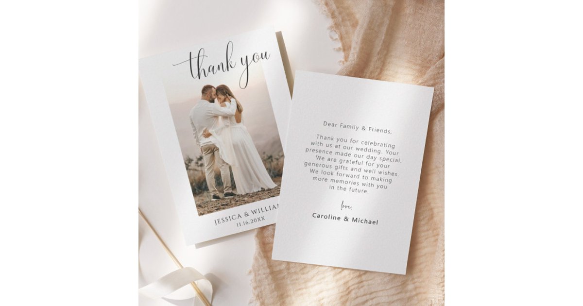 Minimalist Elegant Photo Wedding Thank You Card | Zazzle