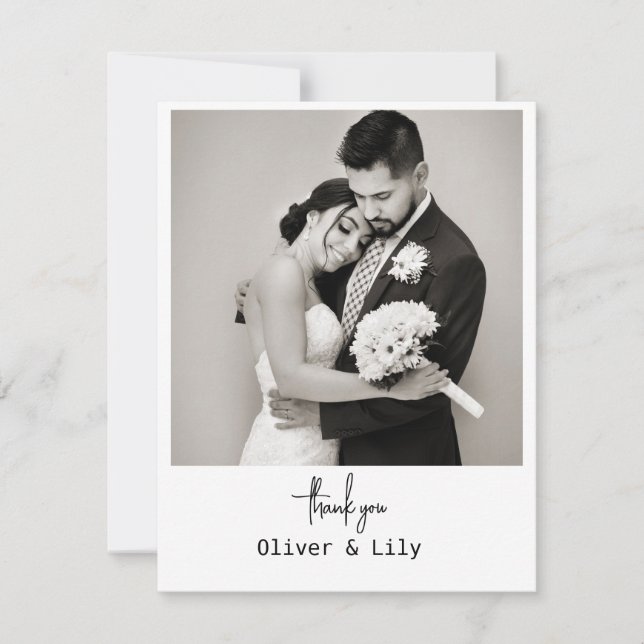 Minimalist Elegant Photo Wedding Thank You Card (Front)