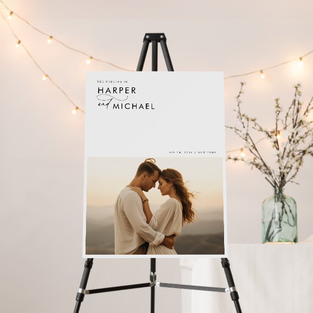 Minimalist Elegant Photo Wedding Welcome Foam Board (In Situ (Stand))