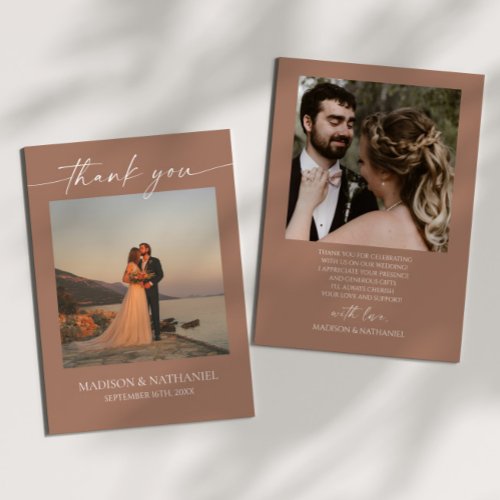 Minimalist Elegant Picture Mocha Mousse Wedding Thank You Card