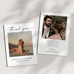 Minimalist Elegant Picture White Black Wedding Thank You Card
