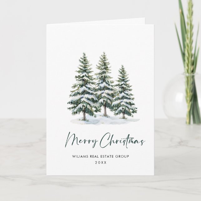 Minimalist Elegant Pine Tree Christmas Corporate Holiday Card (Front)