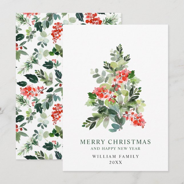 Minimalist Elegant Pine Tree Christmas Greeting Ho Holiday Card (Front/Back)