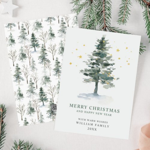 Minimalist Elegant Pine Tree Christmas Greeting Holiday Card