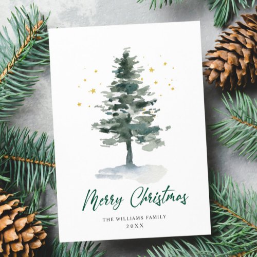 Minimalist Elegant Pine Tree Christmas Greeting Holiday Card