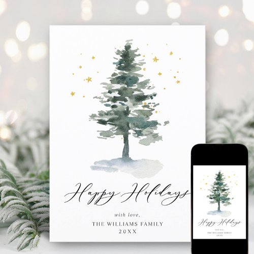 Minimalist Elegant Pine Tree Christmas Greeting Holiday Card