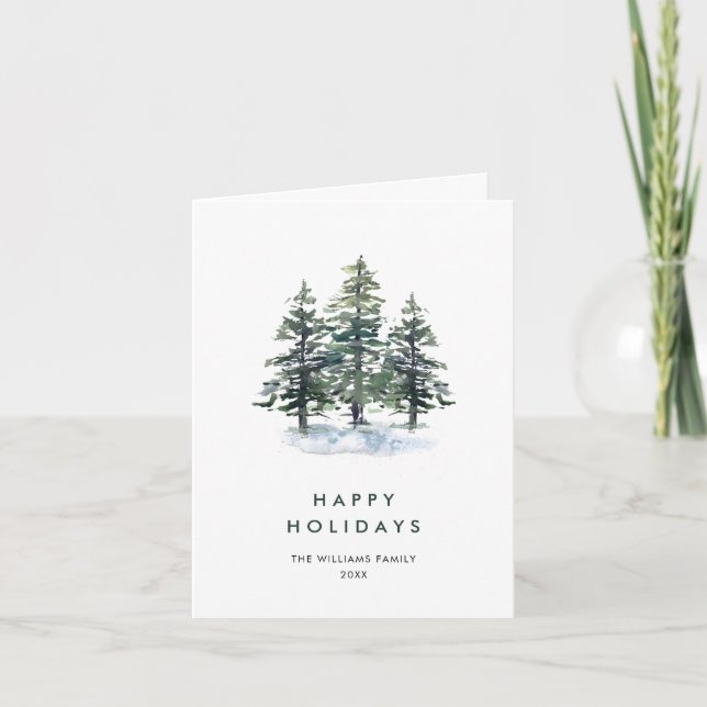 Minimalist Elegant Pine Tree Christmas Greeting Holiday Card (Front)