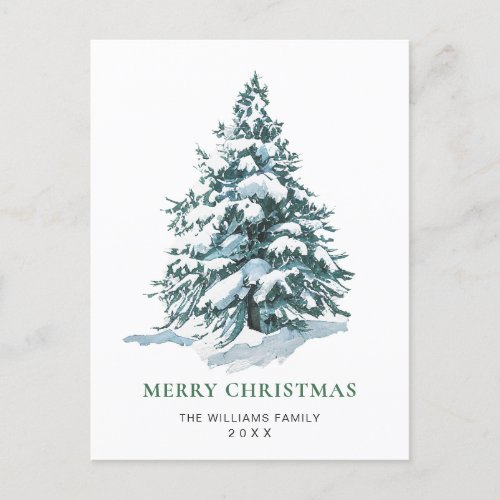 Minimalist Elegant Pine Tree Christmas Greeting Postcard