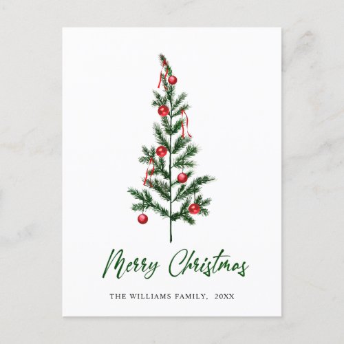 Minimalist Elegant Pine Tree Christmas Greeting Postcard