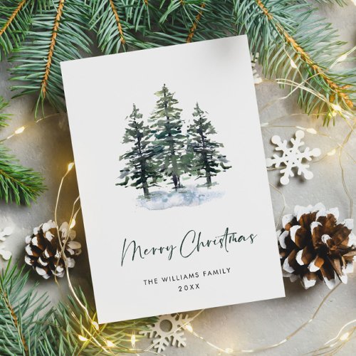 Minimalist Elegant Pine Tree Christmas Greeting Postcard