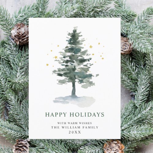 Minimalist Elegant Pine Tree Christmas Greeting Postcard