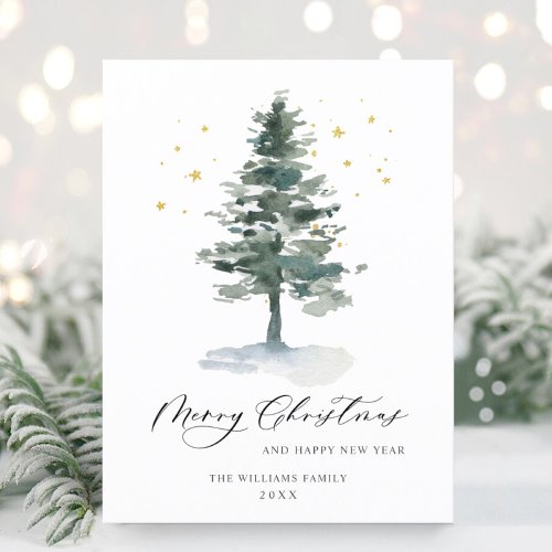 Minimalist Elegant Pine Tree Christmas Greeting Postcard