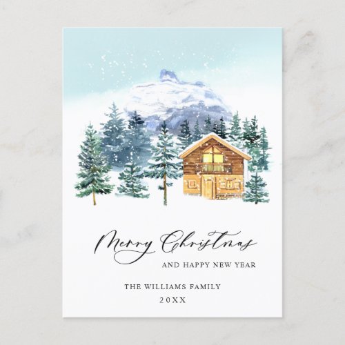 Minimalist Elegant Pine Tree Christmas Greeting Postcard