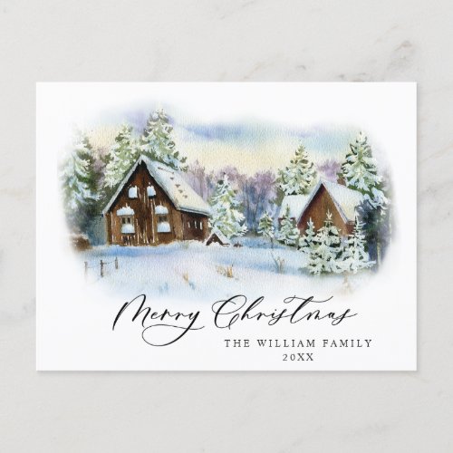 Minimalist Elegant Pine Tree Christmas Greeting Postcard