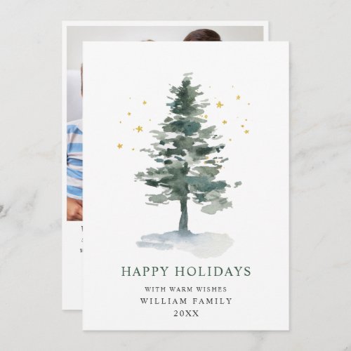 Minimalist Elegant Pine Tree Christmas Photo Holiday Card