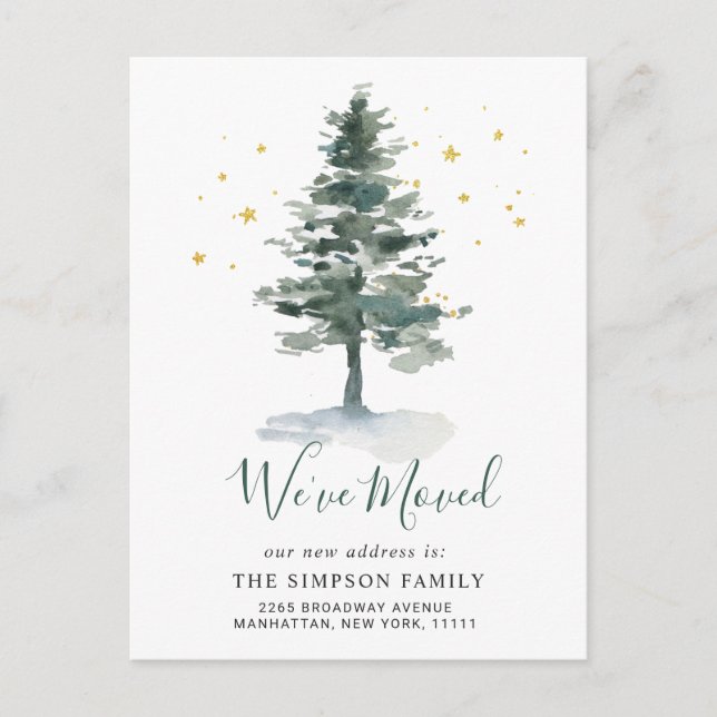 Minimalist Elegant Pine Tree Moving Announcement Postcard (Front)