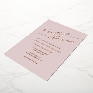 Minimalist Elegant Pink Bridal Shower Rose Gold Foil Invitation