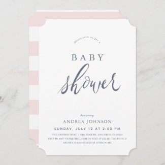Minimalist Elegant Pink Girl Baby Shower Invitation