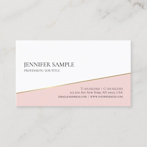 Minimalist Elegant Pink Gold White Professional Business Card