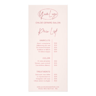 Minimalist Elegant Pink Modern Price List Rack Card