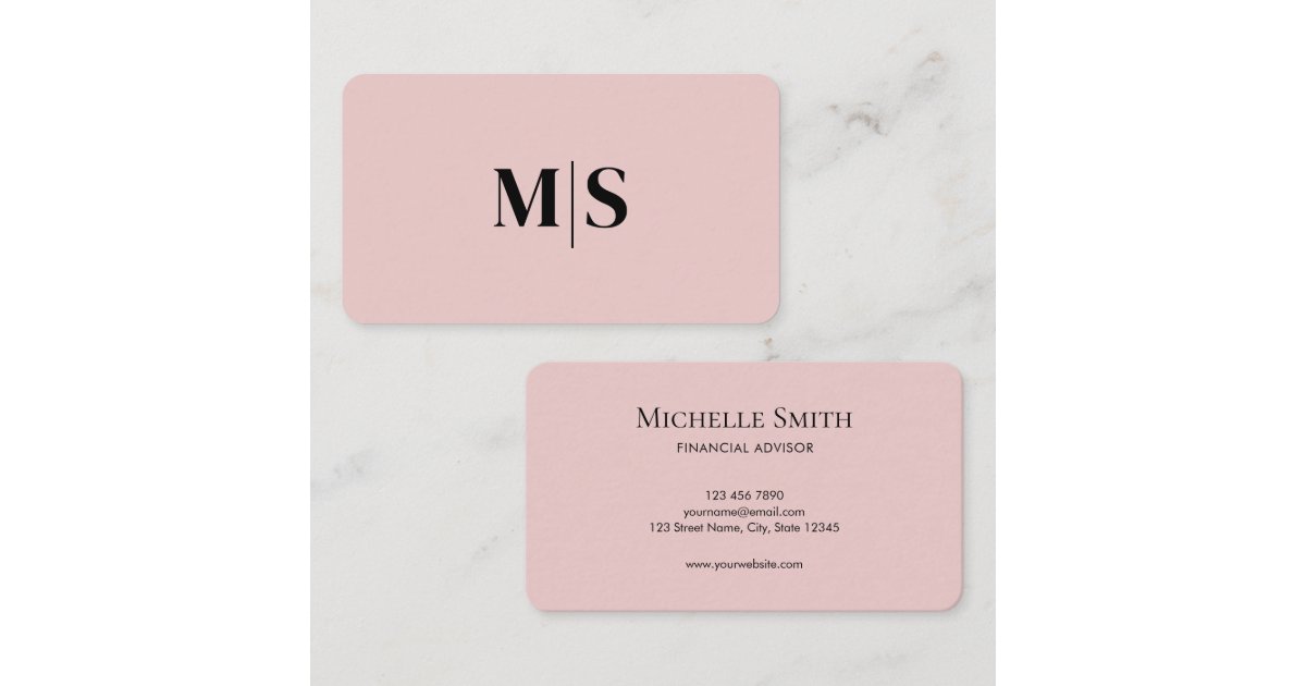 Minimalist Elegant Pink Monogram Initial Executive Business Card | Zazzle