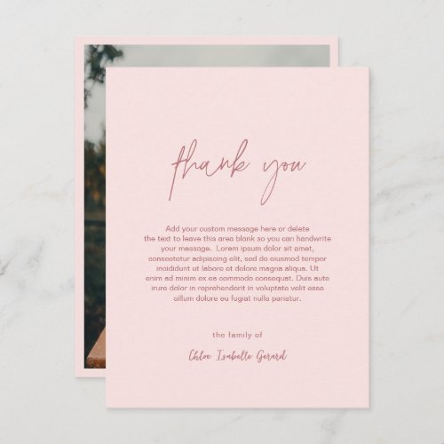 Minimalist Elegant Pink Photo Modern Funeral Thank You Card