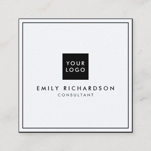 Minimalist elegant plain blue black add your logo square business card