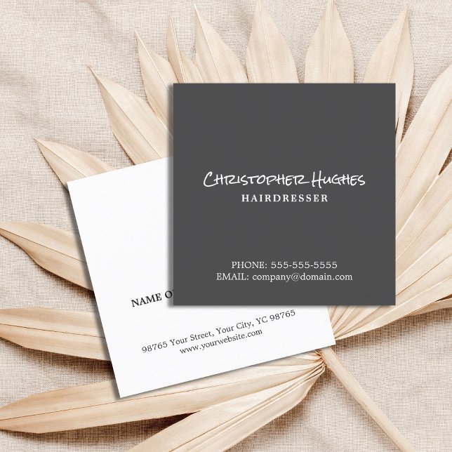 Minimalist Elegant Plain Grey & White Hairdresser Square Business Card (Creator Uploaded)