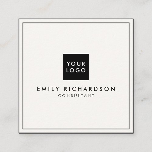 Minimalist elegant plain ivory black add your logo square business card