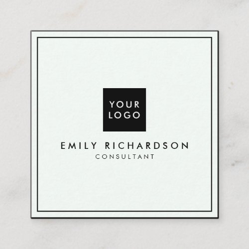 Minimalist elegant plain mint black add your logo square business card