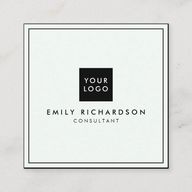 Minimalist elegant plain mint black add your logo square business card (Front)