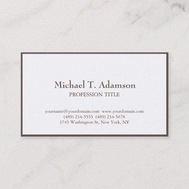Minimalist Elegant Plain Simple White Business Card (Front)