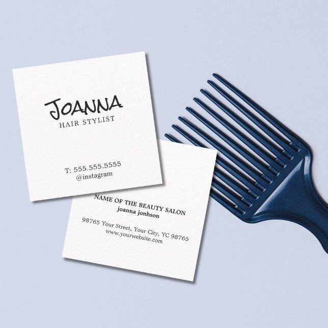 Minimalist Elegant Plain White Hairdresser Square Business Card (Creator Uploaded)