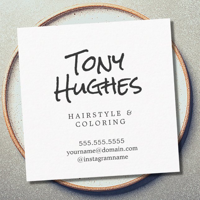 Minimalist Elegant Plain White Hairdresser Square Business Card (Creator Uploaded)