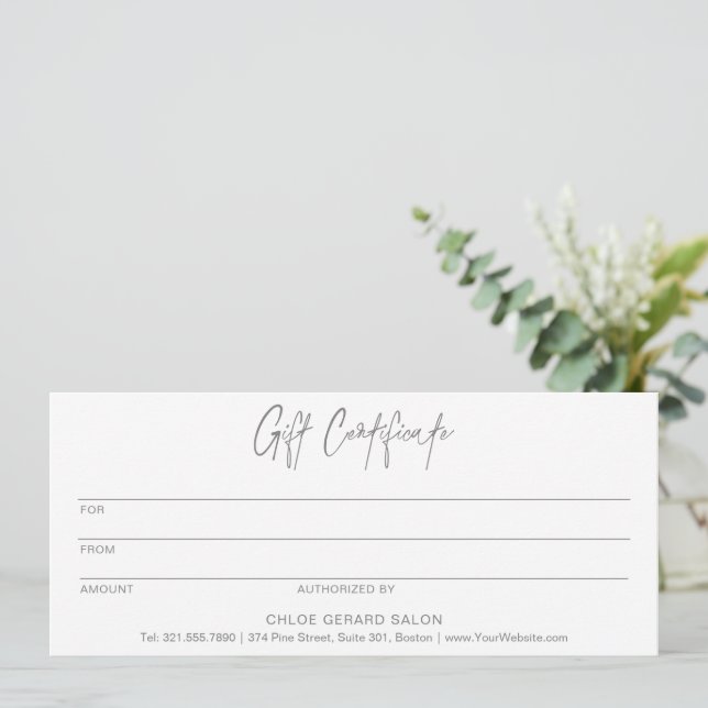 Minimalist Elegant Platinum Modern Gift Certficate (Standing Front)