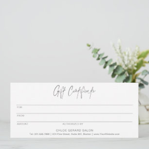 Minimalist Elegant Platinum Modern Gift Certficate