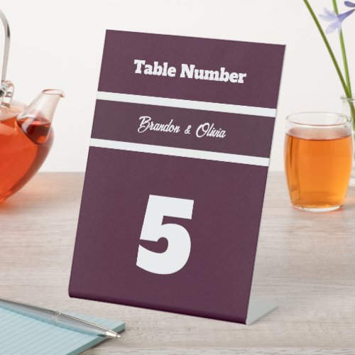 minimalist Elegant Plum Purple and White Stripes Pedestal Sign