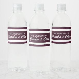 minimalist Elegant Plum Purple and White Stripes Water Bottle Label