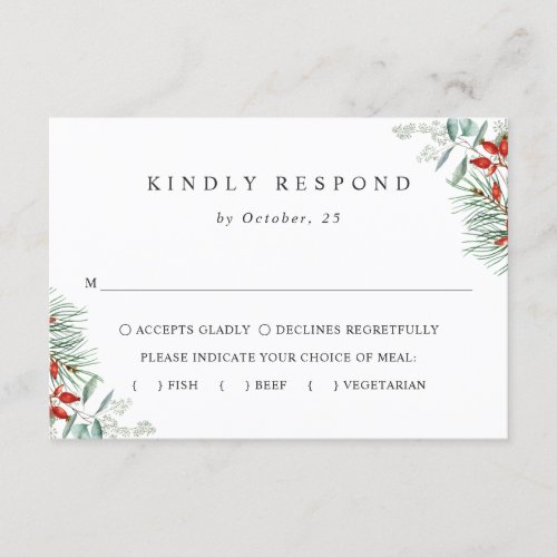 Minimalist Elegant Poinsettia Eucalyptus Wedding RSVP Card
