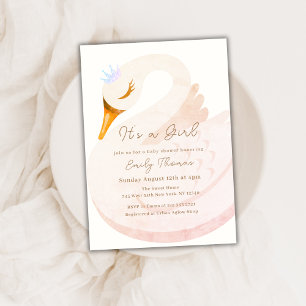Minimalist Elegant Princess Swan Girl Baby Shower Invitation