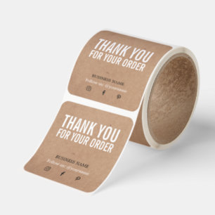 Minimalist Elegant Printed Kraft White Thank You Square Sticker