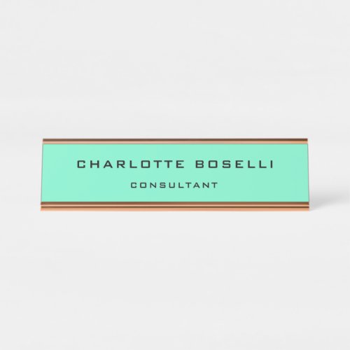 Minimalist Elegant Professional Green Blue Desk Name Plate