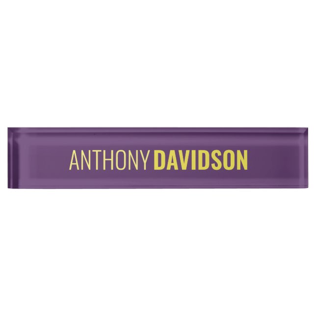 Minimalist Elegant Professional Indigo & Yellow Desk Name Plate (Front)