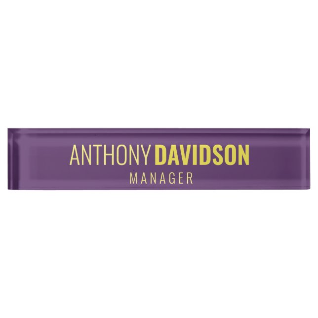 Minimalist Elegant Professional Indigo & Yellow Desk Name Plate (Front)