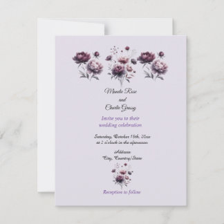 Minimalist Elegant Purple Peony Wedding Invitation