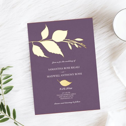 Minimalist Elegant Purple Wedding Foil Invitation