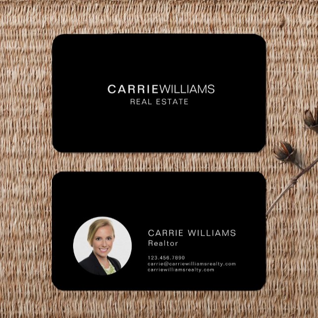 Minimalist Elegant Real Estate Realtor Black Business Card (Creator Uploaded)