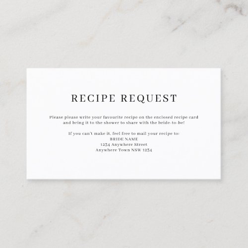 Minimalist Elegant Recipe Request Card